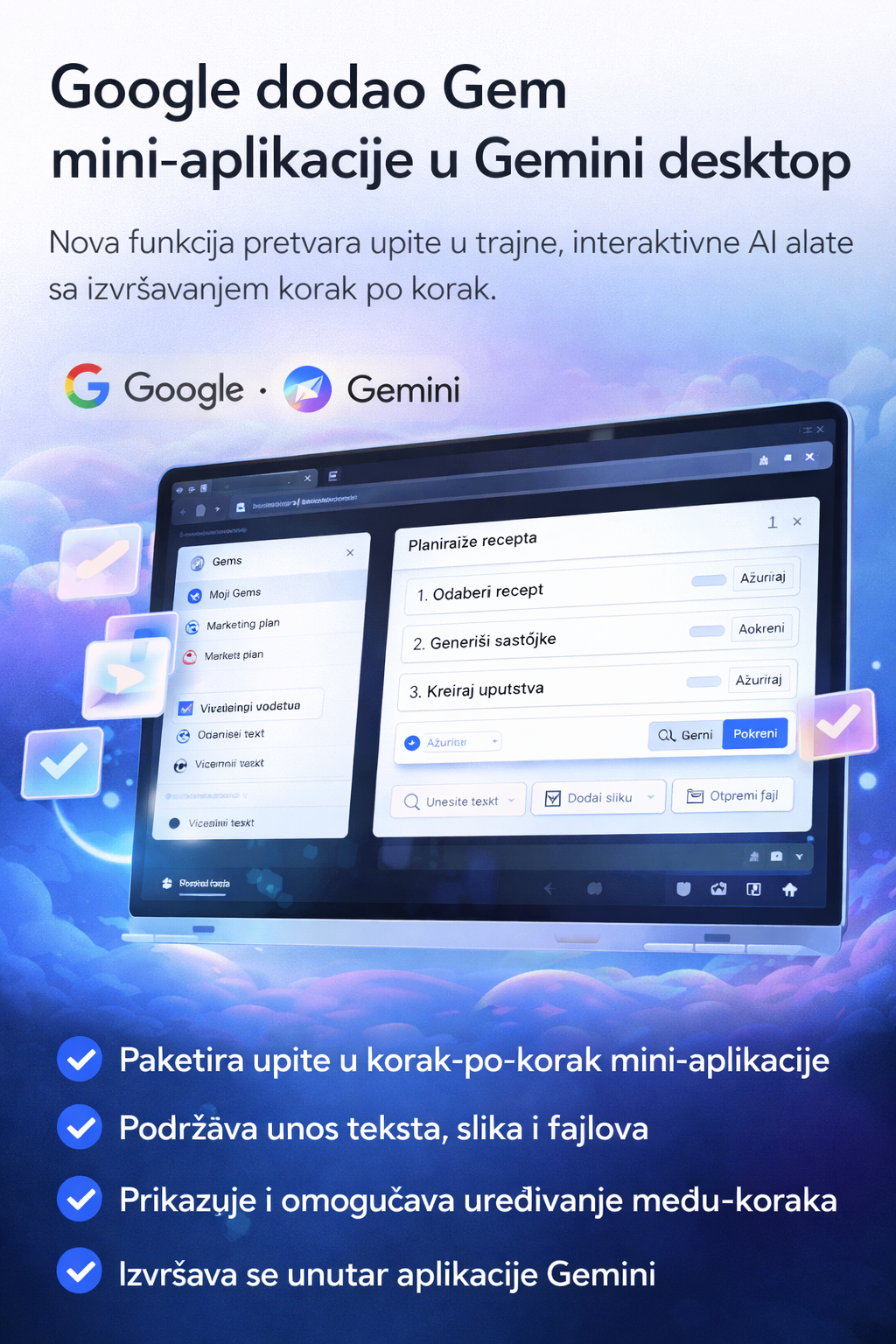Google dodao Gem mini-aplikacije u Gemini desktop